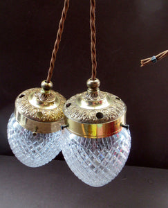 Edwardian Cut Glass and Brass Single Hanging Light Shade 1900s