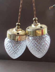 Edwardian Cut Glass and Brass Single Hanging Light Shade 1900s