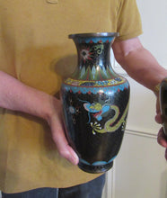 Load image into Gallery viewer, Vintage Cloisonne Dragon and Flaming Pearl Matched Pair of Vases
