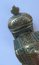 Load image into Gallery viewer, Antique Middle Eastern Travelling Brass Scribe. Beautifully Engraved Pen Case with Attached Ink Well
