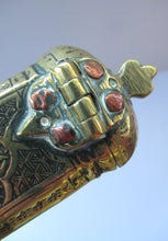 Load image into Gallery viewer, Antique Middle Eastern Travelling Brass Scribe. Beautifully Engraved Pen Case with Attached Ink Well
