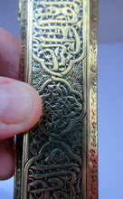 Load image into Gallery viewer, Antique Middle Eastern Travelling Brass Scribe. Beautifully Engraved Pen Case with Attached Ink Well
