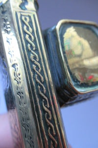 Antique Middle Eastern Travelling Brass Scribe. Beautifully Engraved Pen Case with Attached Ink Well