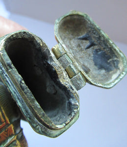 Antique Middle Eastern Travelling Brass Scribe. Beautifully Engraved Pen Case with Attached Ink Well