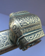 Load image into Gallery viewer, Antique Middle Eastern Travelling Brass Scribe. Beautifully Engraved Pen Case with Attached Ink Well
