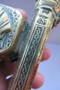 Antique Middle Eastern Travelling Brass Scribe. Beautifully Engraved Pen Case with Attached Ink Well