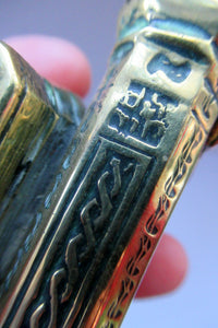 Antique Middle Eastern Travelling Brass Scribe. Beautifully Engraved Pen Case with Attached Ink Well