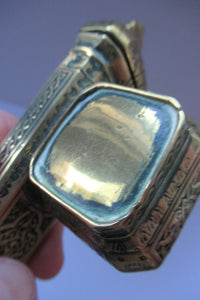Antique Middle Eastern Travelling Brass Scribe. Beautifully Engraved Pen Case with Attached Ink Well