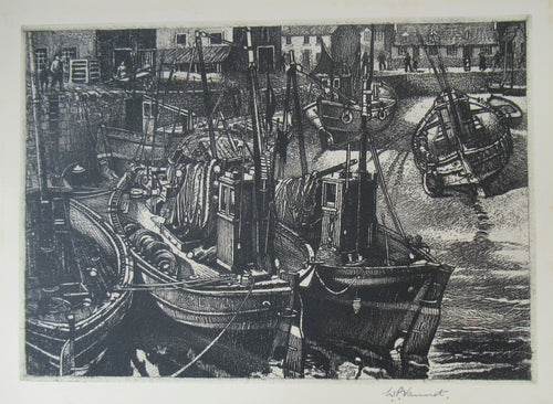 Scottish Art Etching of Arbroath Harbour by William Peters Vannet