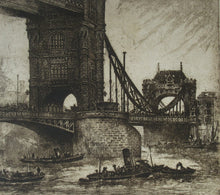 Load image into Gallery viewer, Original Etching from the Tower Bridge Looking to the South Bank, London by Wyllie
