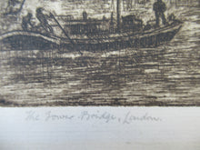 Load image into Gallery viewer, Original Etching from the Tower Bridge Looking to the South Bank, London by Wyllie
