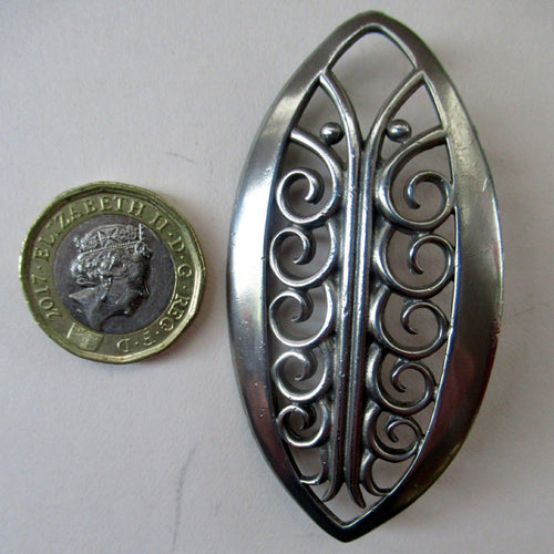 Vintage 1970s Scottish CEARD Pewter Brooch. Entitled MOOR FERN