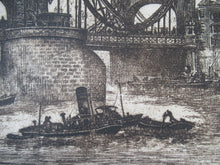Load image into Gallery viewer, Original Etching from the Tower Bridge Looking to the South Bank, London by Wyllie
