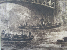 Load image into Gallery viewer, Original Etching from the Tower Bridge Looking to the South Bank, London by Wyllie
