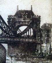Load image into Gallery viewer, Original Etching from the Tower Bridge Looking to the South Bank, London by Wyllie
