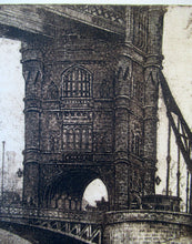 Load image into Gallery viewer, Original Etching from the Tower Bridge Looking to the South Bank, London by Wyllie
