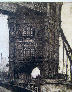 Original Etching from the Tower Bridge Looking to the South Bank, London by Wyllie