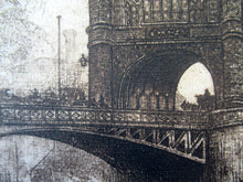 Load image into Gallery viewer, Original Etching from the Tower Bridge Looking to the South Bank, London by Wyllie
