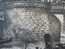 Load image into Gallery viewer, Original Etching from the Tower Bridge Looking to the South Bank, London by Wyllie
