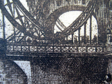 Load image into Gallery viewer, Original Etching from the Tower Bridge Looking to the South Bank, London by Wyllie
