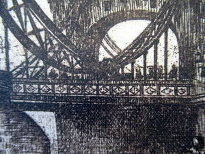 Original Etching from the Tower Bridge Looking to the South Bank, London by Wyllie