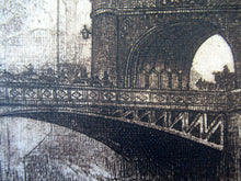 Load image into Gallery viewer, Original Etching from the Tower Bridge Looking to the South Bank, London by Wyllie
