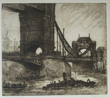 Load image into Gallery viewer, Original Etching from the Tower Bridge Looking to the South Bank, London by Wyllie
