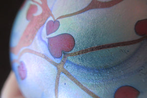 Attractive 1980s Hearts and Vines Pattern Paperweight with Iridescent Finish