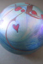Load image into Gallery viewer, Vintage Iridescent Red Hearts Paperweight 1980s Okra Style
