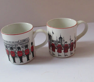 1980s MIDWINTER POTTERY. Rare LONDON SCENES Mugs. Beefeaters at the Tower of London