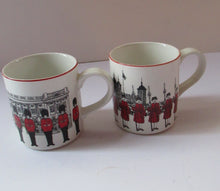 Load image into Gallery viewer, 1980s MIDWINTER POTTERY. Rare LONDON SCENES Mugs. Guardsmen at Buckingham Palace, London
