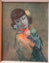 Load image into Gallery viewer, cc beall Japanese Girls Bunch of Flowers Vintage Print 
