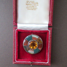Load image into Gallery viewer, Antique SCOTTISH VICTORIAN SILVER &amp; Agate Hardstone Brooch or Pin. Old Red Leather Box
