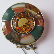 Load image into Gallery viewer, Antique SCOTTISH VICTORIAN SILVER &amp; Agate Hardstone Brooch or Pin. Old Red Leather Box
