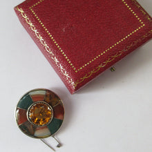 Load image into Gallery viewer, Antique SCOTTISH VICTORIAN SILVER &amp; Agate Hardstone Brooch or Pin. Old Red Leather Box
