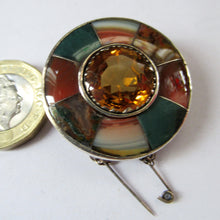Load image into Gallery viewer, Antique SCOTTISH VICTORIAN SILVER &amp; Agate Hardstone Brooch or Pin. Old Red Leather Box
