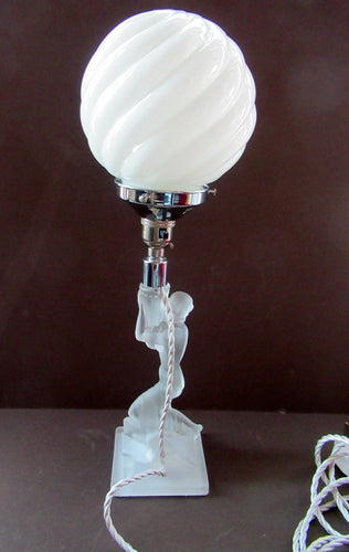 1930s Walther & Sohne German Art Deco Frosted Glass Nude Table Lamp