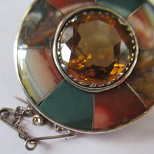 Load image into Gallery viewer, Antique SCOTTISH VICTORIAN SILVER &amp; Agate Hardstone Brooch or Pin. Old Red Leather Box
