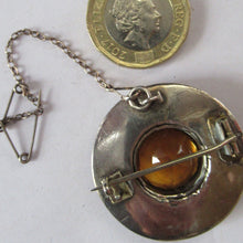 Load image into Gallery viewer, Antique SCOTTISH VICTORIAN SILVER &amp; Agate Hardstone Brooch or Pin. Old Red Leather Box
