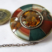 Load image into Gallery viewer, Antique SCOTTISH VICTORIAN SILVER &amp; Agate Hardstone Brooch or Pin. Old Red Leather Box
