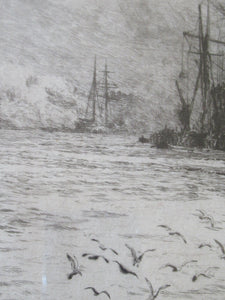 ORIGINAL ETCHING: William Lionel Wyllie (1851 – 1931) HMS Orion. Pencil Signed 