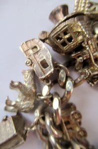 Heavy Weight. Vintage Silver Bracelet with 19 Quality Charms. Hallmarked Padlock Catch