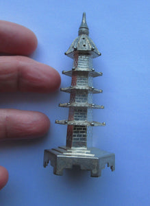 Beautifully Modelled Antique Chinese Export MINIATURE Solid Silver Pagoda Pepper Pot