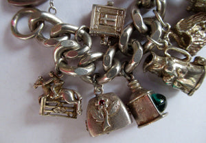 Heavy Weight. Vintage Silver Bracelet with 19 Quality Charms. Hallmarked Padlock Catch