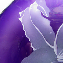 Load image into Gallery viewer, Scottish Studio Glass Amethyst Glass Shallow Bowl with Etching Lily Flower Julie Linstead
