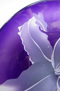 Scottish Studio Glass Amethyst Glass Shallow Bowl with Etching Lily Flower Julie Linstead
