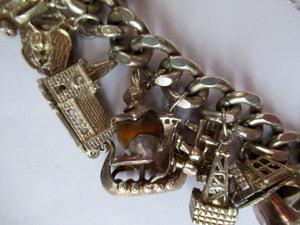 Heavy Weight. Vintage Silver Bracelet with 19 Quality Charms. Hallmarked Padlock Catch