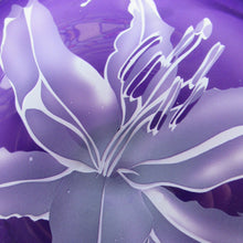 Load image into Gallery viewer, Scottish Studio Glass Amethyst Glass Shallow Bowl with Etching Lily Flower Julie Linstead
