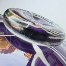 Load image into Gallery viewer, Scottish Studio Glass Amethyst Glass Shallow Bowl with Etching Lily Flower Julie Linstead
