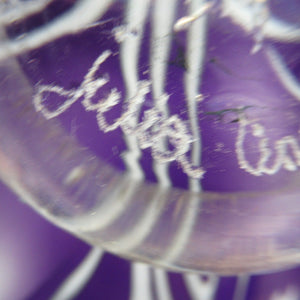 Scottish Studio Glass Amethyst Glass Shallow Bowl with Etching Lily Flower Julie Linstead